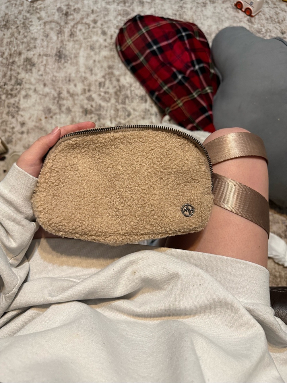 Beige Sherpa Cosmetic Pouch with Zip